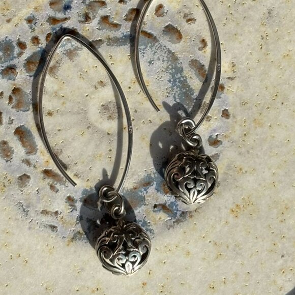 925 Sterling Silver Filigree Teardrop Dangle Earrings Vintage Boho - Picture 4 of 6